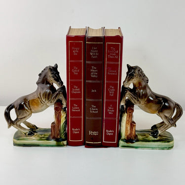 Vintage Ceramic Horse Bookends Brown Rearing Stallion Pair Western Decor 6” Tall0