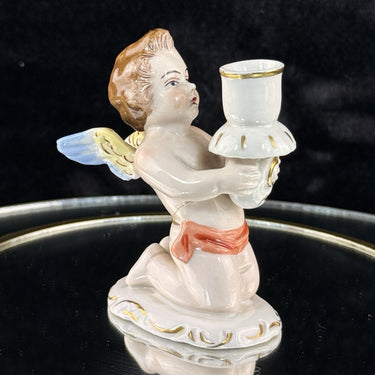 Antique German Dresden Cherub Candle Holder Figurine Winged Putto 3.5” Repaired1