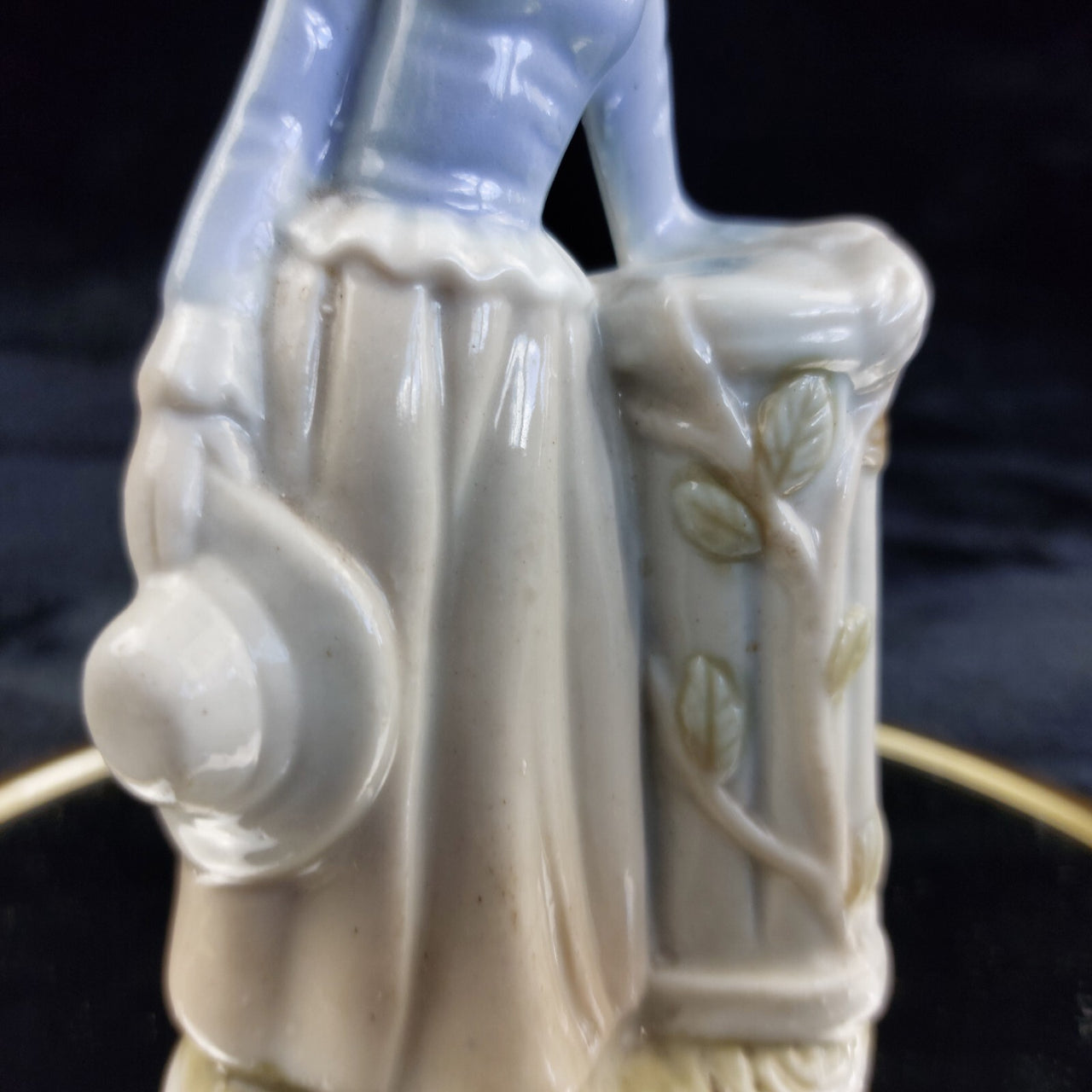 Antique Porcelain Lady Figurine Blue Dress 5.5 in Hand Painted Floral pics see5