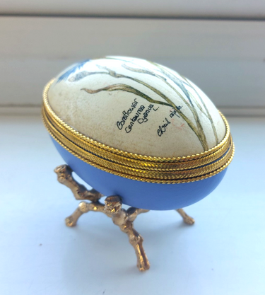 Blue Cornflower Egg Trinket Box Vintage Hand-Painted ring box xmas gift Handmade0