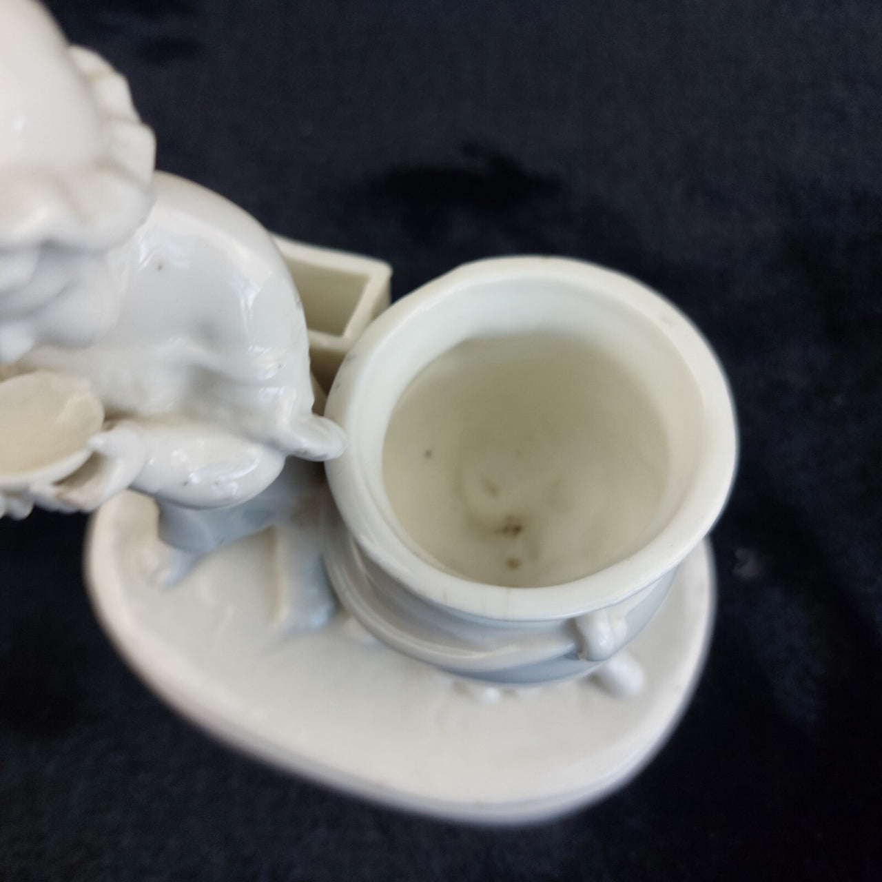 Antique 5.5" Porcelain Figurine Boy w/ Barrel Inkwell Holder White Glaze4