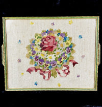 Thumbnail for Floral Framed Needlepoint Tapestry Pink Rose Daisy Bouquet 2015” Wood Frame.0