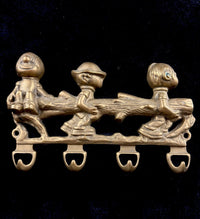 Thumbnail for Vintage Italian Solid Brass Wall Hook Rack â 3 Boys Carrying Log â 8x6â Ha0