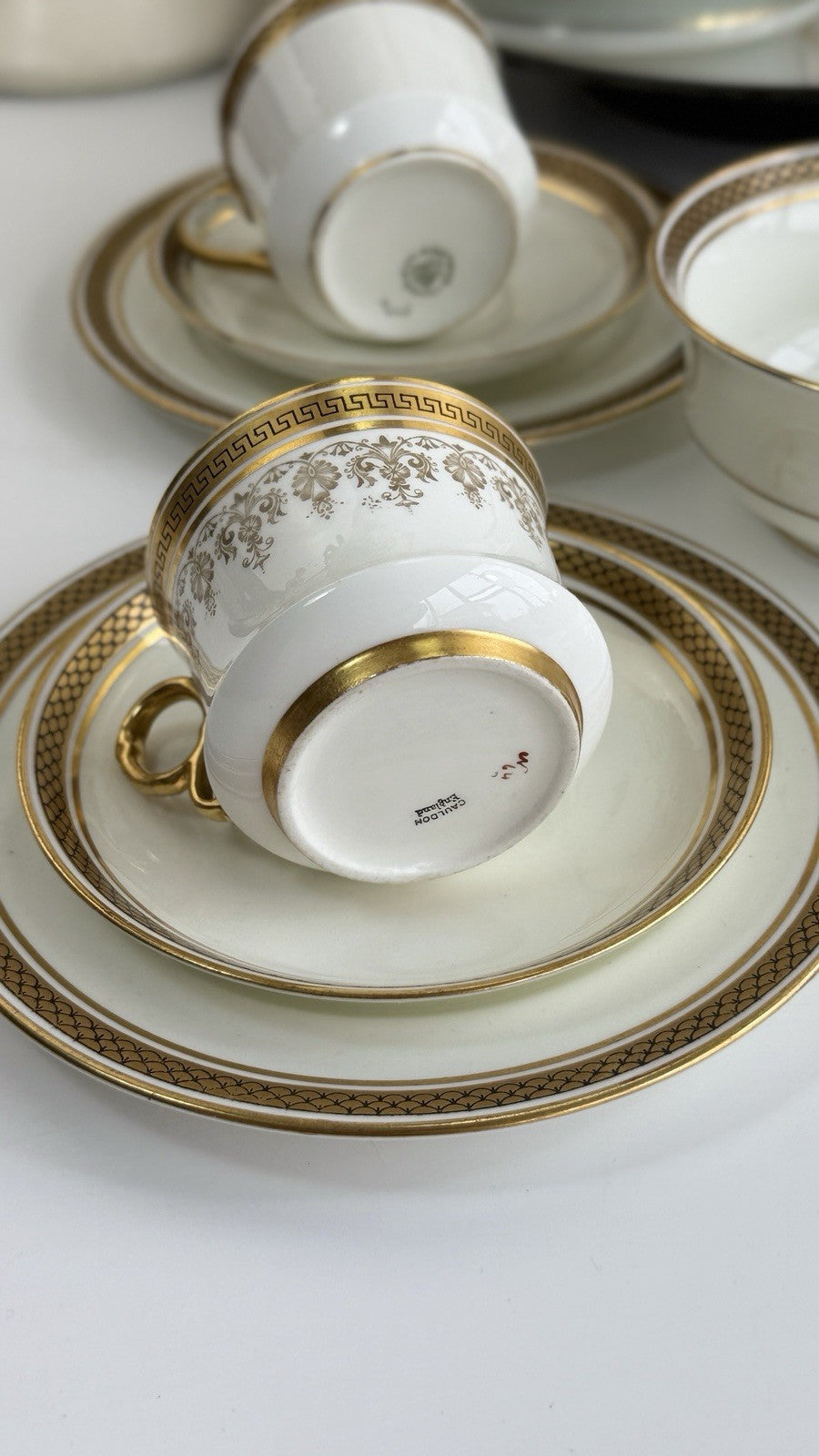 Stunning Antique Cauldon & Aynsley 27pc Tea Set c.1910 | Edwardian Gilt & Black11