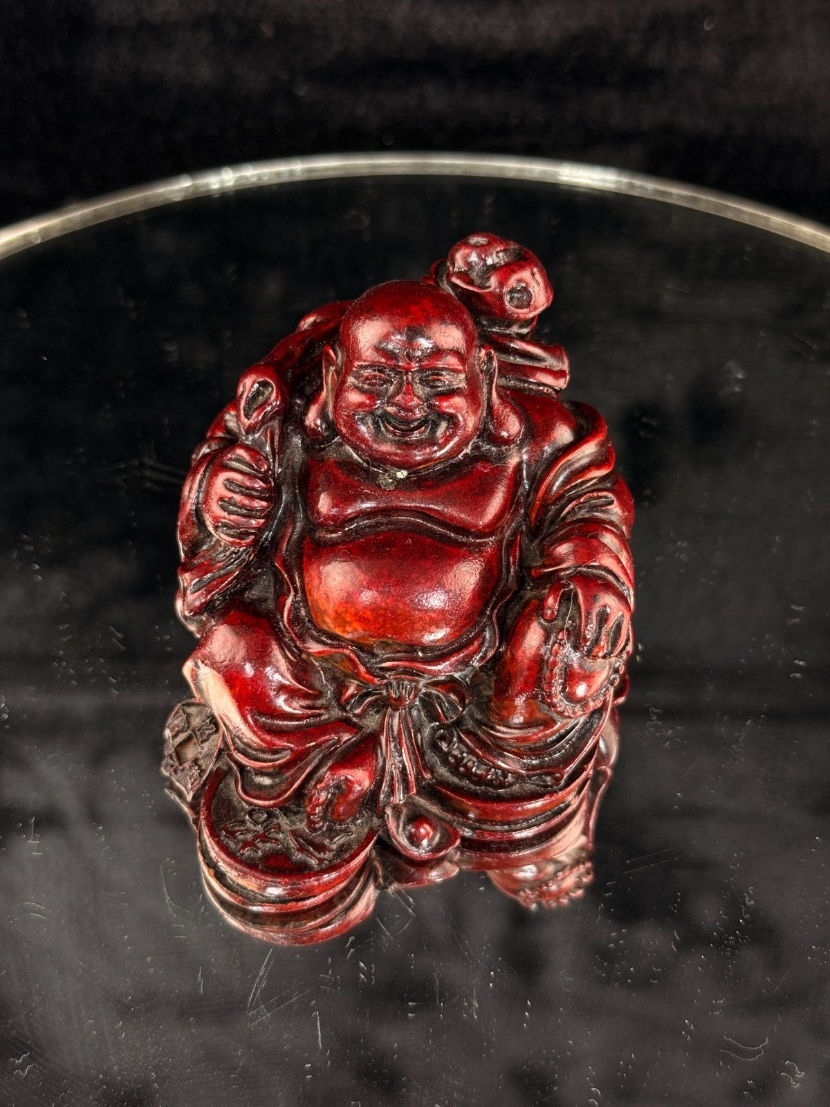 Vintage Chinese Laughing Buddha Red Resin Figurine Happiness Prosperity Statue2