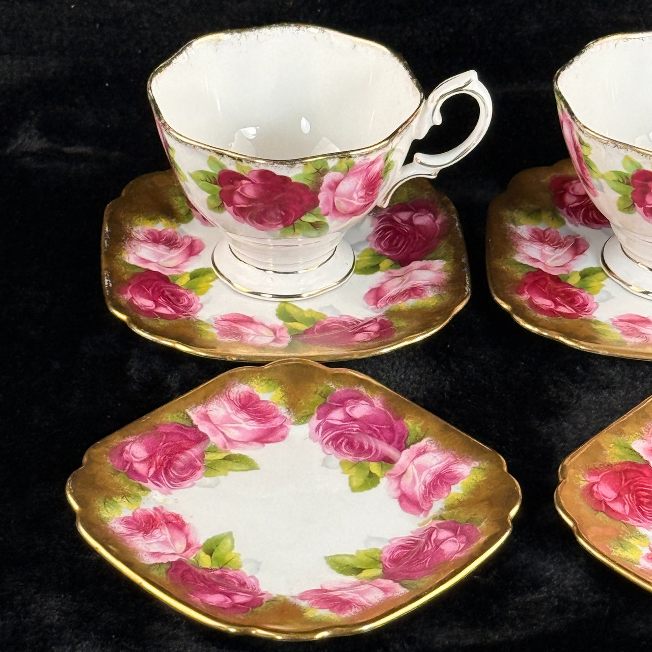 Royal Albert Old English Pink Rose Tea Set of 2 & 2 side plates Rose Gold 6 pc.2