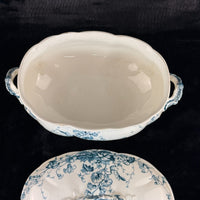 Thumbnail for S.H. & Sons 'Ruby' Blue Transferware Tureen Lidded Floral Dish England 11” Large9