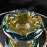 Thumbnail for Mdina Malta Art Glass Ashtray 80s Blue Yellow Swirl 13cm Heavy see the pics deco2