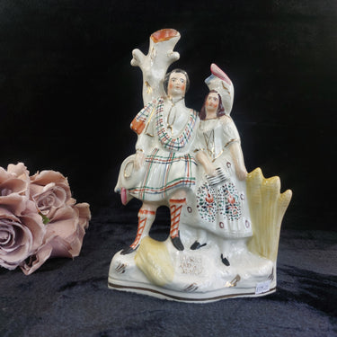 LARGE c1880 Victorian Staffordshire Spill Vase Robert Burns and His Mary White0