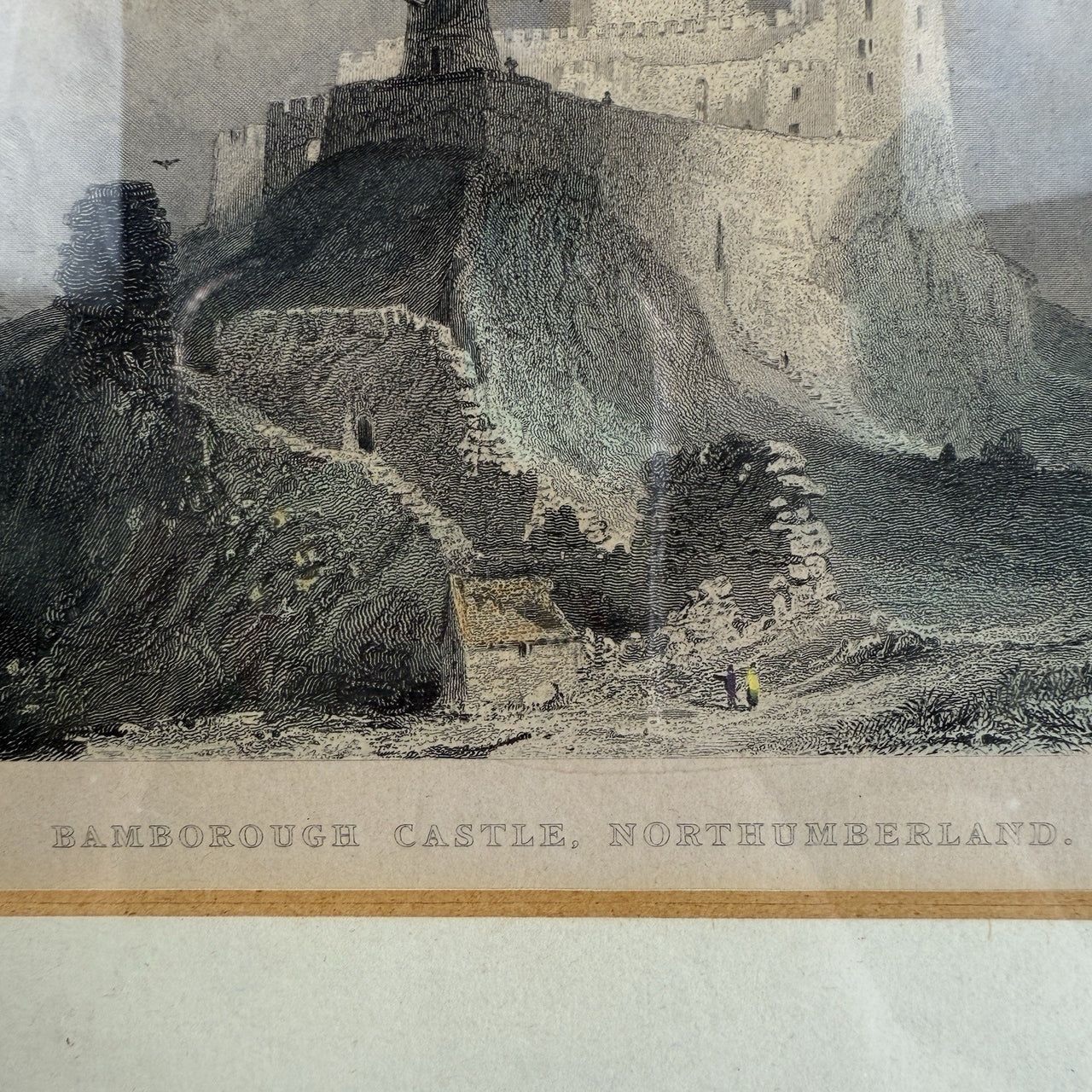 Pair Antique c.1830s Thomas Allom Engravings pr Bamborough & Holy Island Castle.5