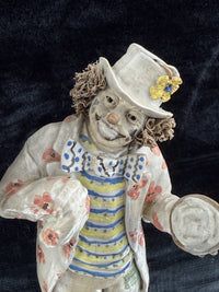 Thumbnail for Rare Signed Art Pottery Clay Clowns Figures - Pair by JR Figurine Italy Medium d16