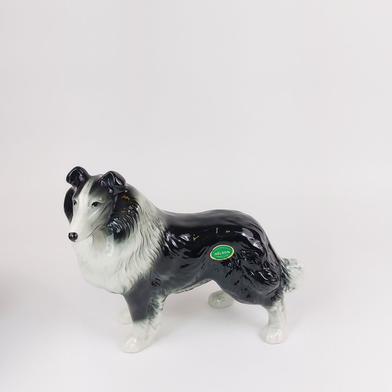 Vintage Nelson Staffordshire Ceramic Collie Figurine 1960s Collie bookshelf deco1