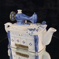 Thumbnail for Novelty Machine Sewing Teapot White Blue Gold Ceramic Stitching Theme see pics15