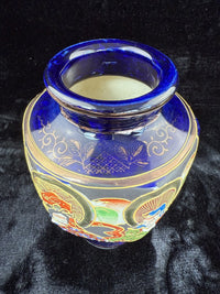 Thumbnail for Oriental Hand-Painted navy blue Vase - 'Foreign' Mark Antique Porcelain Satsuma.19