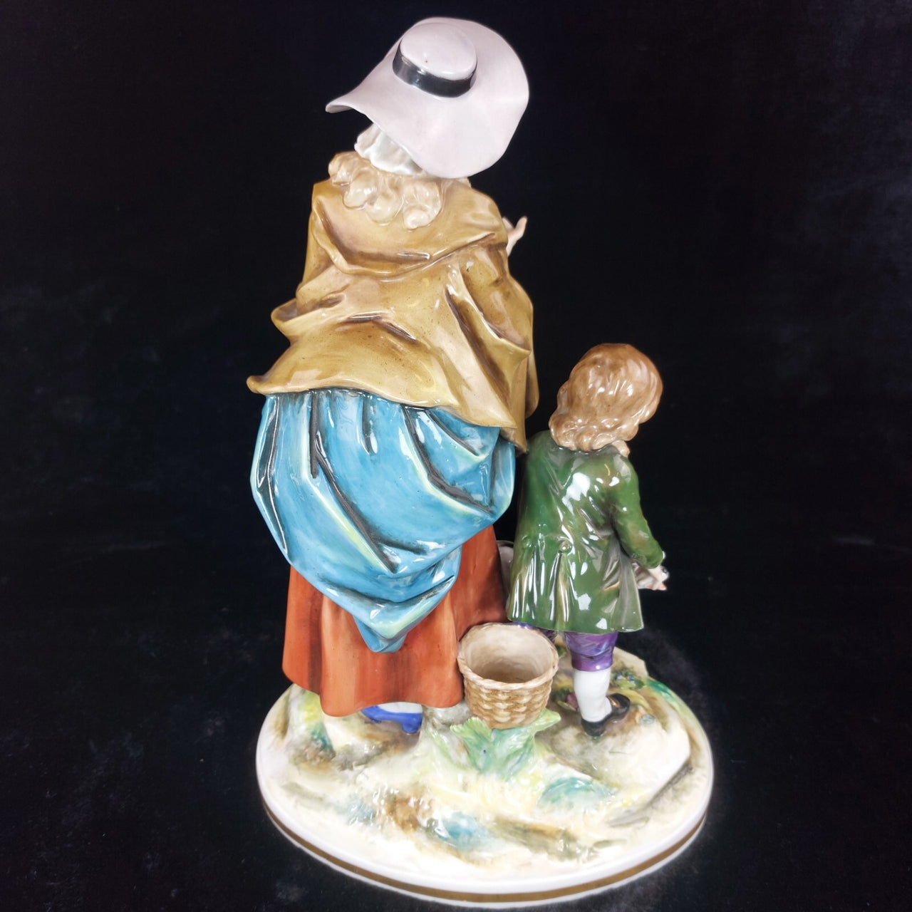 Volkstedt Figurine Porcelain Woman Child Dog Crown N Mark 30cm/12in German 1489g6