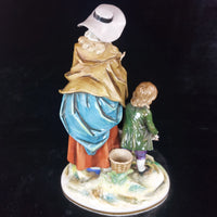 Thumbnail for Volkstedt Figurine Porcelain Woman Child Dog Crown N Mark 30cm/12in German 1489g6