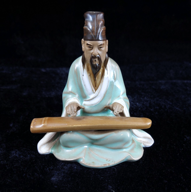 Chinese Clay Scholar Playing Guzheng Decoration   Figurine  - Feng Shui decor0