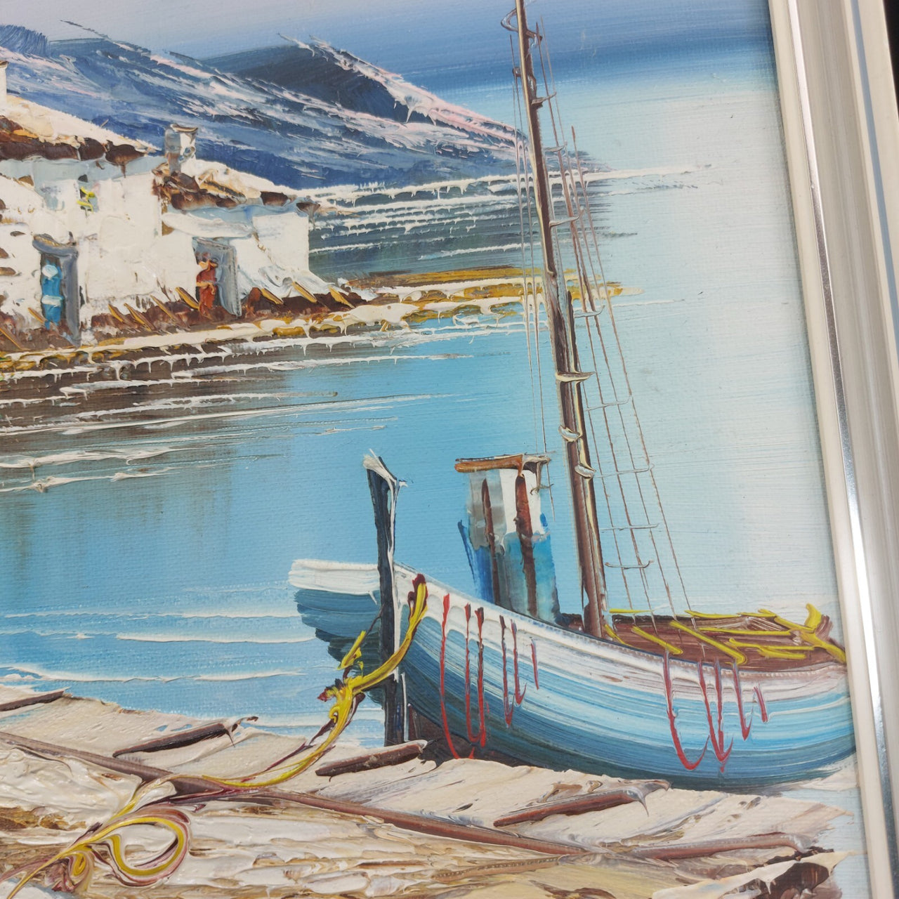 Mediterranean Scene Coastal Oil Painting – Signed Framed Artwork United Kingdom2