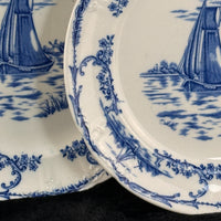 Thumbnail for Delph & Blue White Transferware Plates Sailboat Scene x2 Antique, 1890s decor UK7