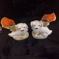 Thumbnail for Rare Antique Dog Staffordshire Pair 13â Mantle porcelain Victorian decor White11