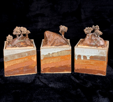 Studio Pottery Landscape Lidded Boxes Set – Handmade Ceramic Art Storage Jars1