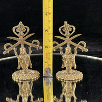 Thumbnail for Antique Brass Indian Army Emblems –3.5”.  Crowned Goddess Crossed Swords Pair 2