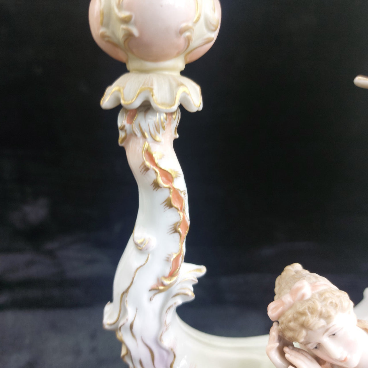 Antique German Victorian Porcelain Flowerscandle hold Candelabra Lady Gold Gilt19