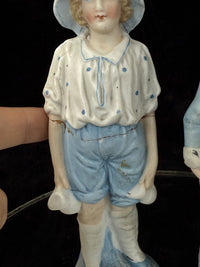 Thumbnail for Antique 19th c German Porcelain Figurine Pair Two Children Bisque &Glazed Finish7