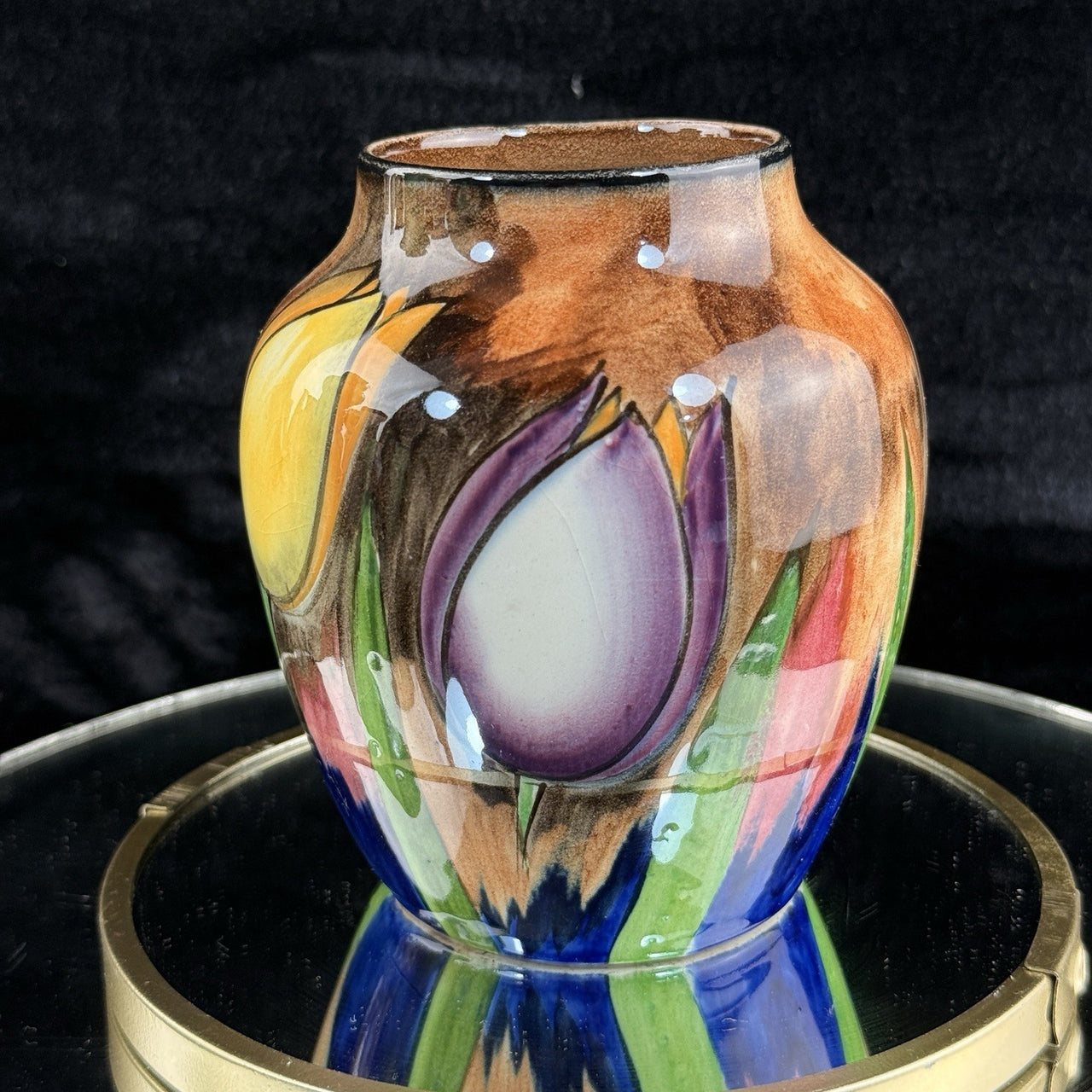 H&K Tunstall Art Pottery Tulip Antique Vtg vase HandPainted England 1930s Floral6