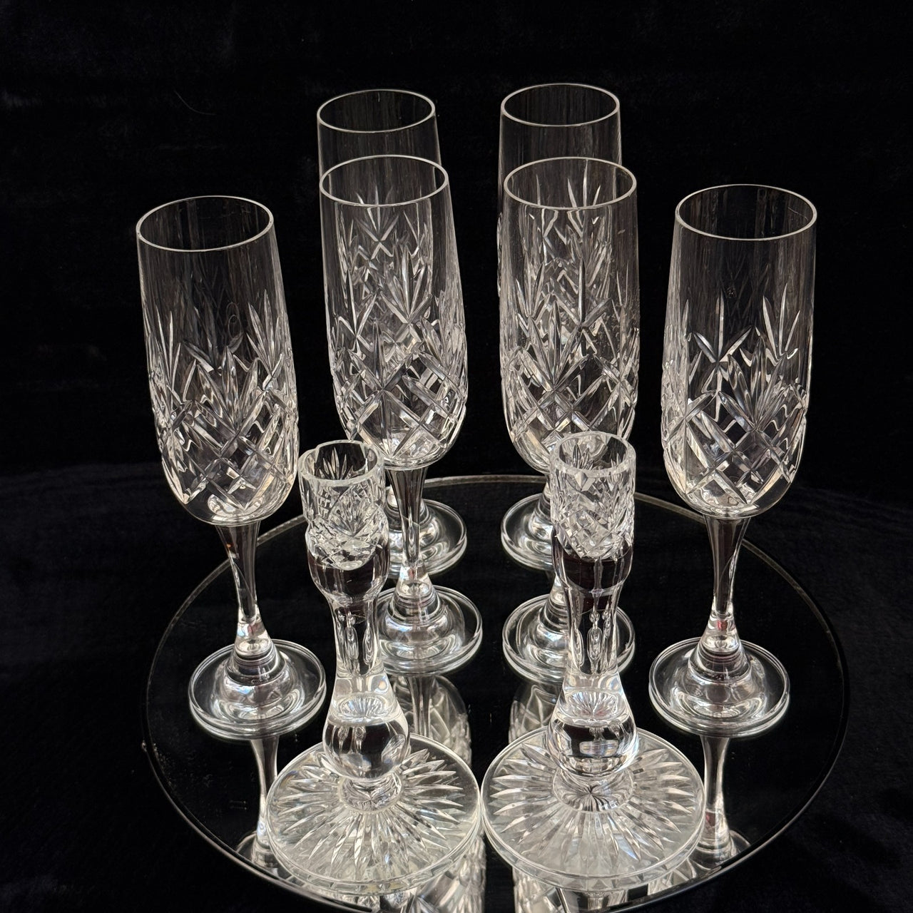 Vintage Cut Crystal Glassware Set – 6 Champagne Flutes & 2 Candlestick Holders18