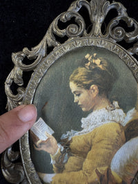 Thumbnail for Italian Vintage/Antique Brass Oval Frames with Fabric Prints - Set of 3 Italy8