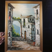 Thumbnail for Vintage Framed Oil Painting Signed by Maria European Village Scene Gold Frame6