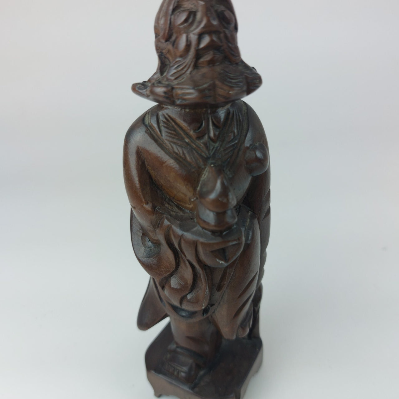 Antique Style Chinese Qing Dynasty Nanmu Wood Carved Figure  Robed Staff 6".9