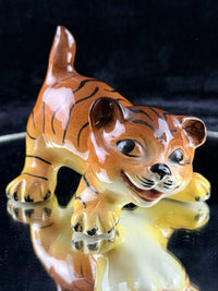 Thumbnail for Melba Ware Ceramic Tiger Cub Figurine England 1950s Hand Painted Bookshelf Decor0