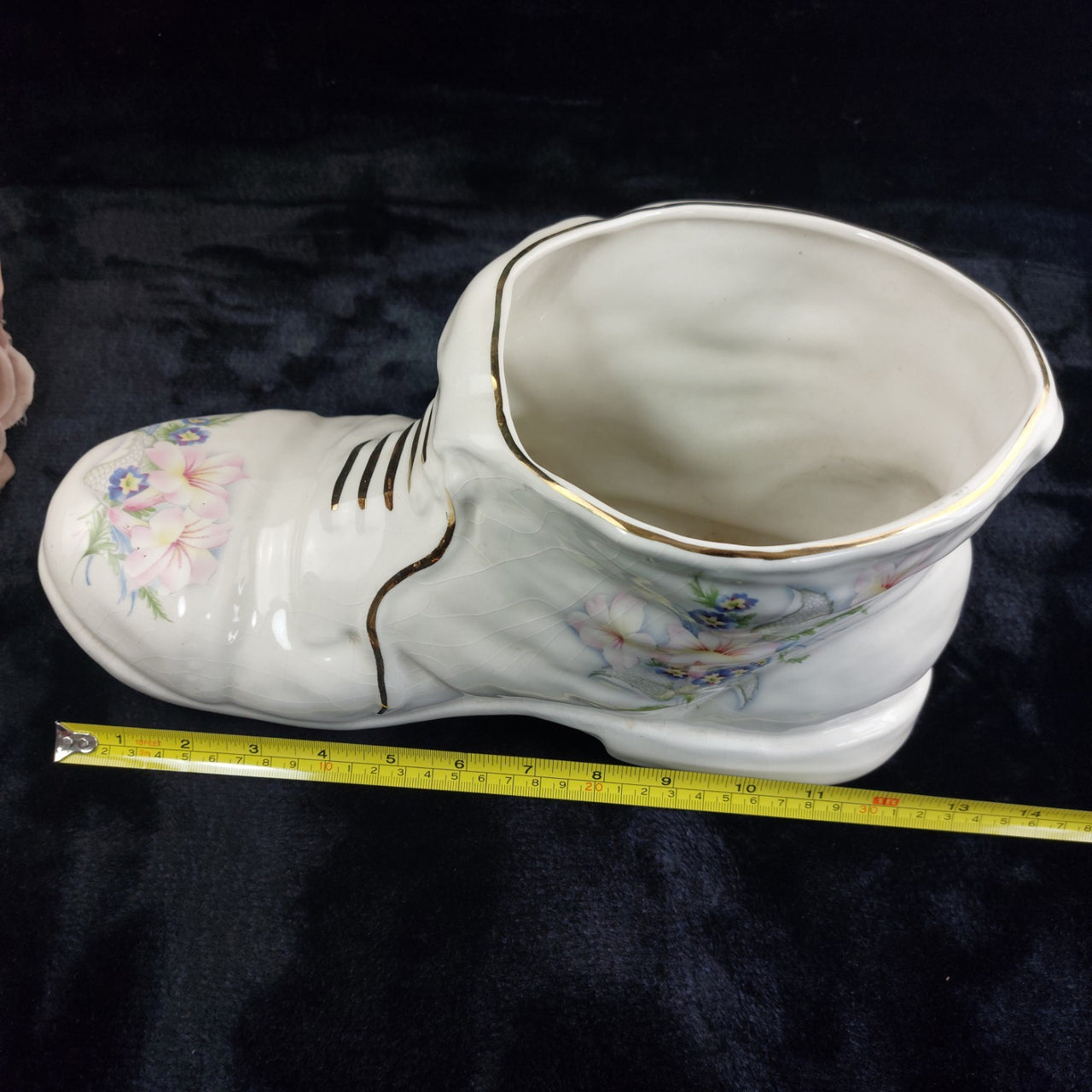 Maryleigh Pottery Floral Boot Vase Gilded Staffordshire 12" Porcelain White2