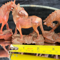 Thumbnail for Vintage Hand Carved Wooden Horse Figurines Set Lot of 5 Rustic Folk Art 3.5”16