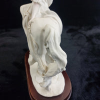 Thumbnail for The White Lady Figurine Elegant Matte Bisque Horseback Rider on Wood Base 12
