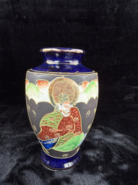 Thumbnail for Oriental Hand-Painted navy blue Vase - 'Foreign' Mark Antique Porcelain Satsuma.1