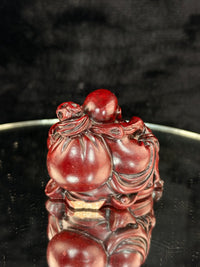 Thumbnail for Vintage Chinese Laughing Buddha Red Resin Figurine Happiness Prosperity Statue7