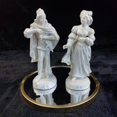 Antique Porcelain Figurines Pair Man Woman Medieval Style 6in Glazed damaged0