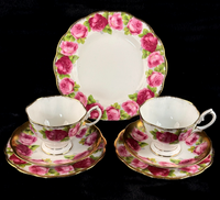 Thumbnail for Pink Royal Albert Old English Rose Trio x2 & Serving Plate Bone China England0