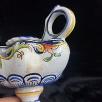 Thumbnail for Italian Antique Majolica Faience Candle Holder Floral Hand Painted Coat of Arms 4