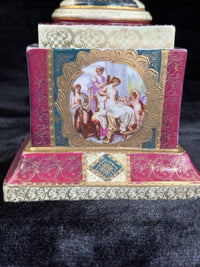 Thumbnail for Antique 19th Century Royal Vienna Urn Lamp Romantic Scene Gold Accents Large9
