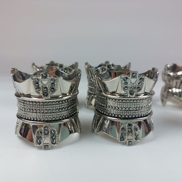 Nickel & Black Diamond Wallace Silversmiths Napkin Rings Crystal 1Male & 1 Femal0