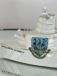 Thumbnail for Arcadian Crested China Donkey Figurine HMS Queen Elizabeth White Porcelain4