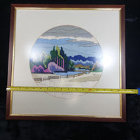 Thumbnail for Vintage Framed Circular Long-Stitch Needlework Countryside Landscape Art 17