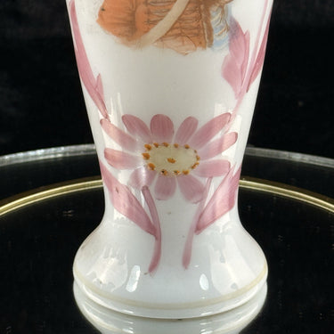 Victorian Pink Milk Glass Vase Portrait Girl Hand Painted Enamel 8” Antique Vase1
