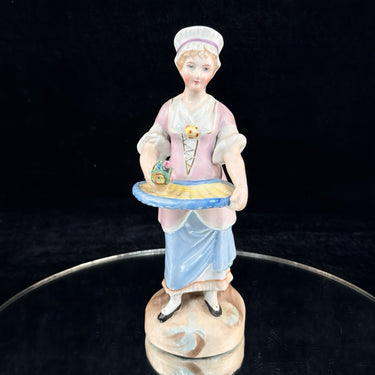 Antique German Porcelain Lady Figurine Serving Tray Victorian Style Decor0
