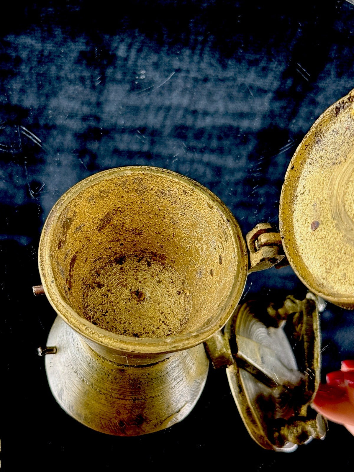 Antique Indian Brass Travel Nesting Cups with Lidded Case â 5 Pc Set 646g Scal6