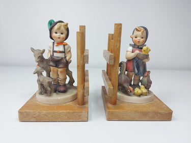 Goebel Hummel HUM 250 A&B Bookends Goat Herder & Feeding Time    1960s1